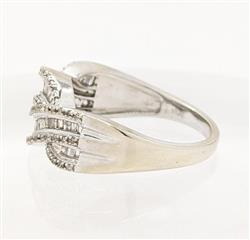 10K White Gold Lady's Engagement Ring Diamond Round Brilliant Baguette Sz8